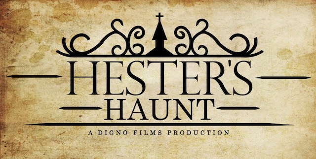 Hester's Haunt text logo on a parchment effect background