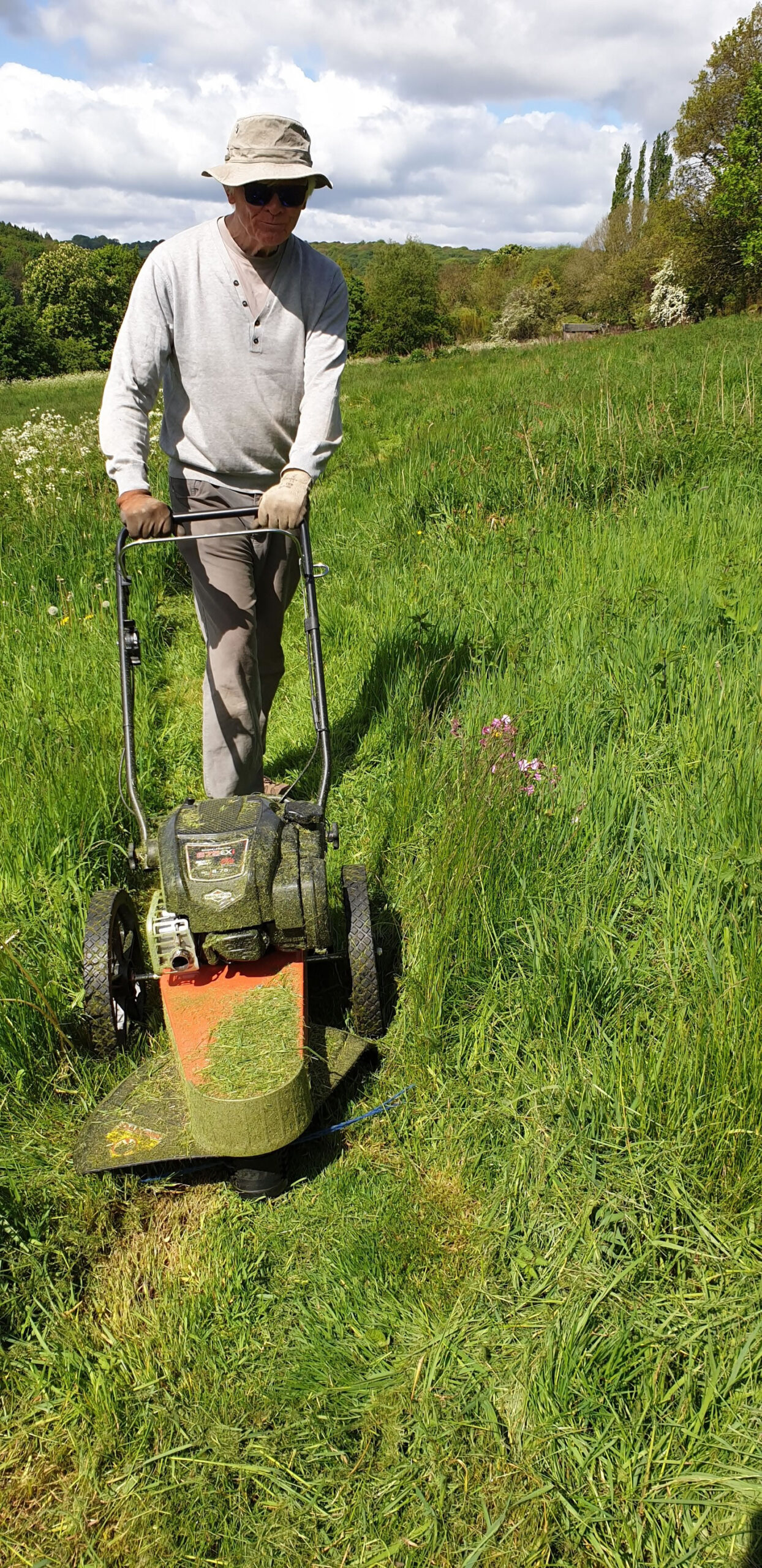 Volunteer tending to grass cutting