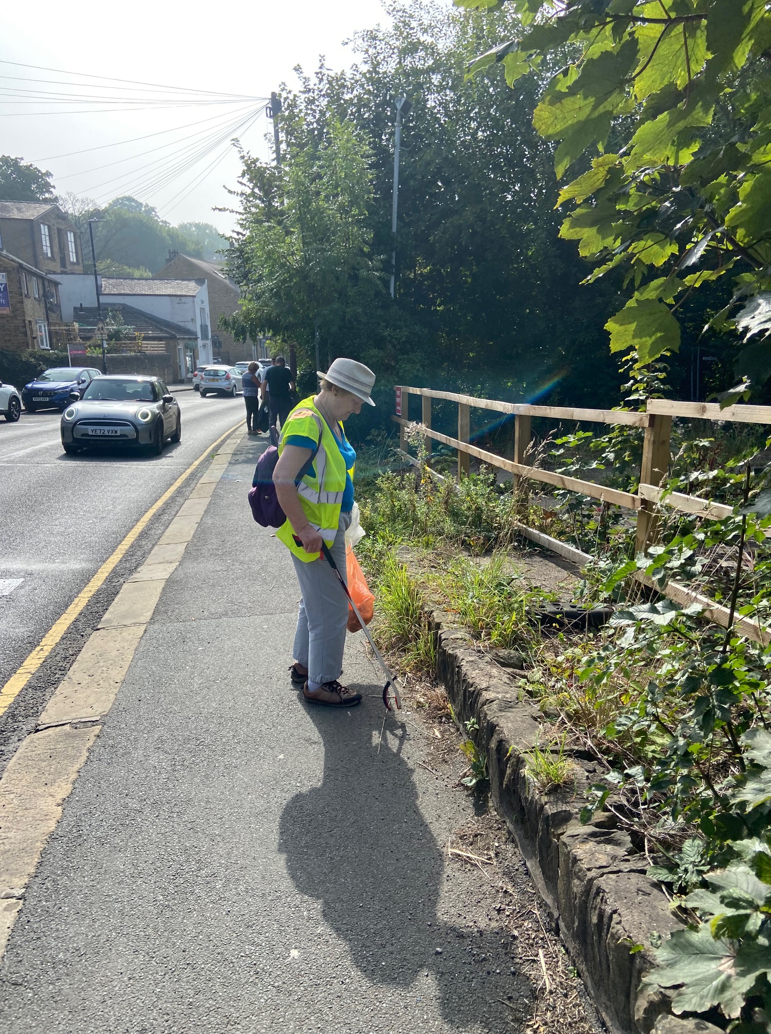 Volunteers clearing growth of trees and ivy on North Road