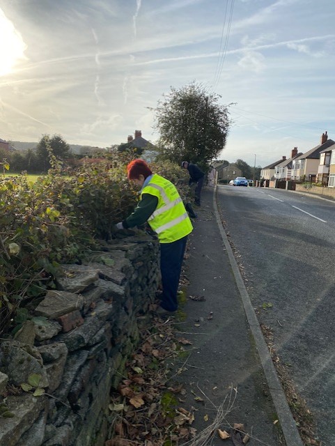 Paddock Road brambles being trimmed by volunteer