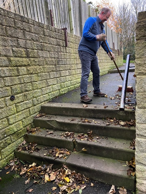 Clearing the steps of the Old Quarry