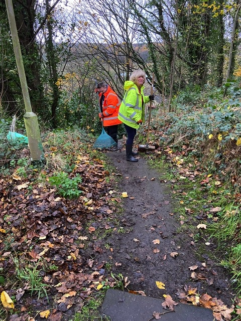 Volunteers clearing leaves in the Quarry